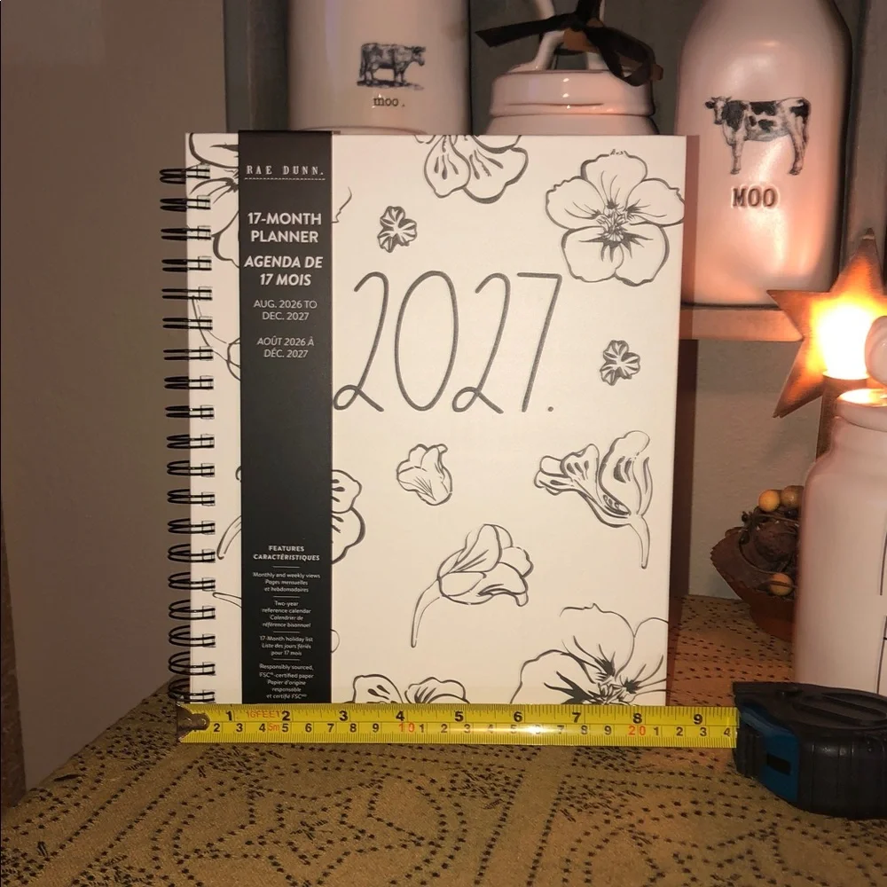 Rae Dunn 2027 Spiral 17 Month Planner August 2026-December 2027 (Flowers)